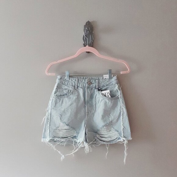 NWT Zara blue wash ripped high waist denim jean shorts - Picture 8 of 9